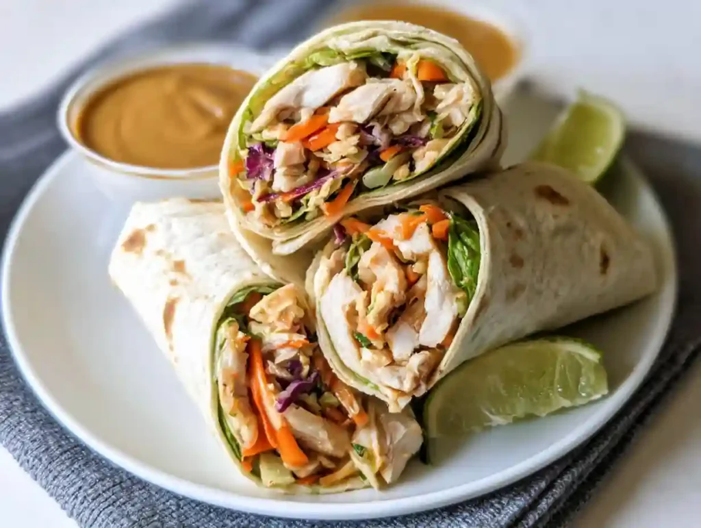 Asian chicken wraps with peanut sauce