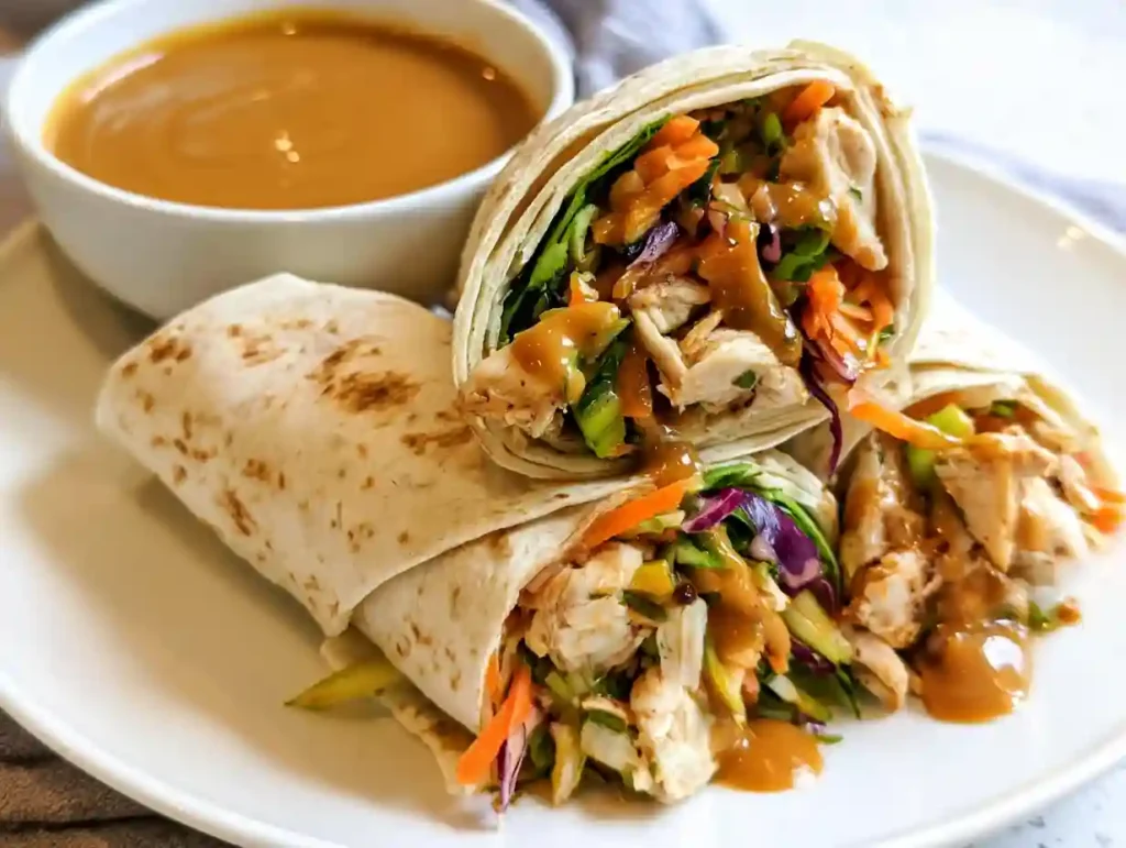 Asian chicken wraps with peanut sauce